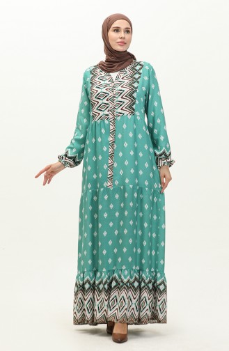 فستان فيسكوز بتصميم مُطبع بأشكال هندسية 0156-05 لون أخضر 0156-05