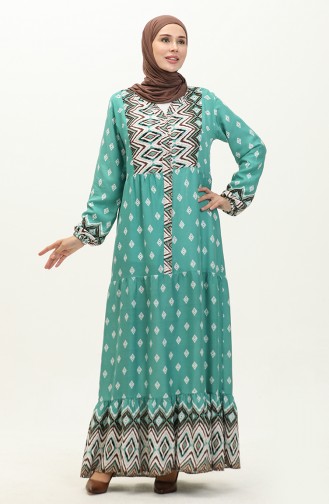 Geometric Patterned Viscose Dress 0156-05 Green 0156-05