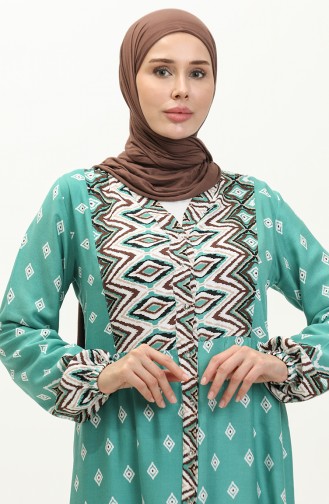 Geometric Patterned Viscose Dress 0156-05 Green 0156-05