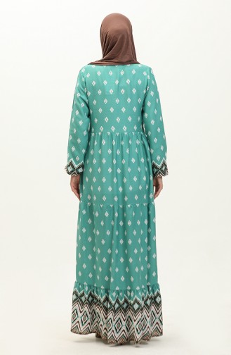 فستان فيسكوز بتصميم مُطبع بأشكال هندسية 0156-05 لون أخضر 0156-05