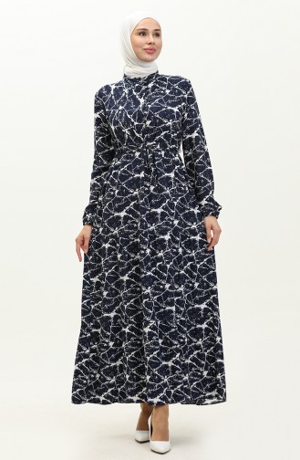 Viscose-jurk Met Patroon 0157-01 Marineblauw 0157-01