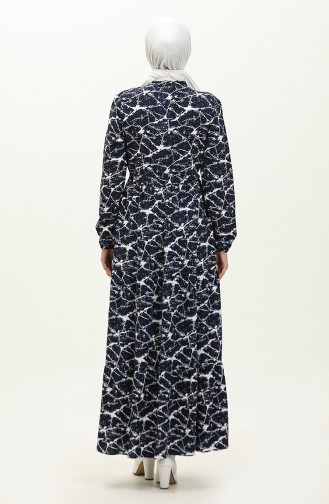 Patterned Viscose Dress 0157-01 Navy Blue 0157-01