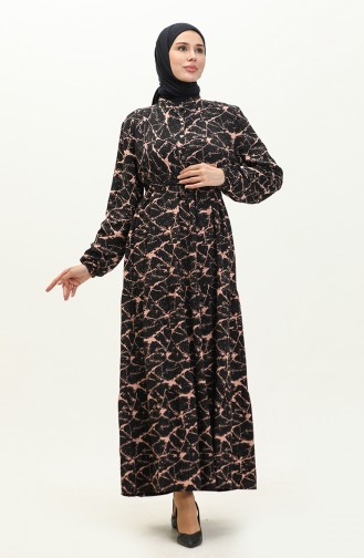 فستان فيسكوز بتصميم مُطبع 0157-02 لون أسود 0157-02