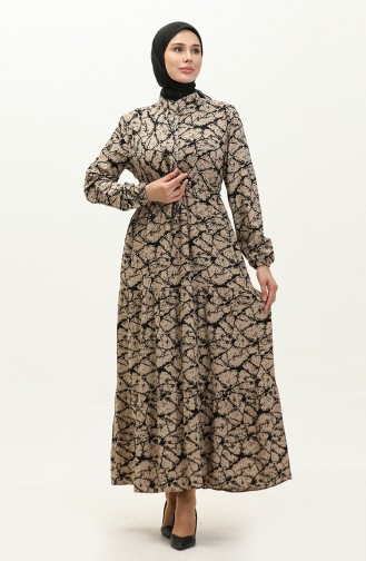 Patterned Viscose Dress 0157-03 Mink 0157-03