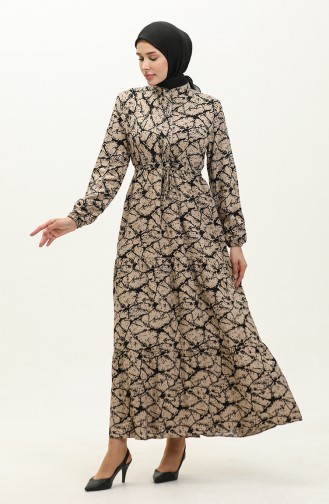 Patterned Viscose Dress 0157-03 Mink 0157-03