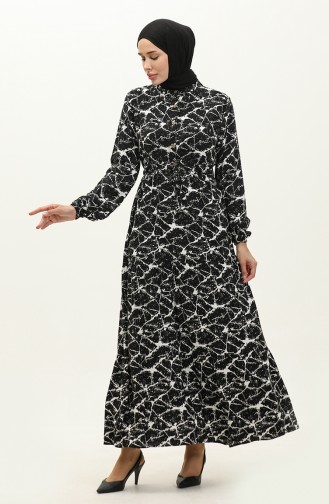 Patterned Viscose Dress 0157-04 Black white 0157-04