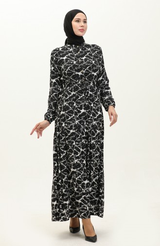 Patterned Viscose Dress 0157-04 Black white 0157-04