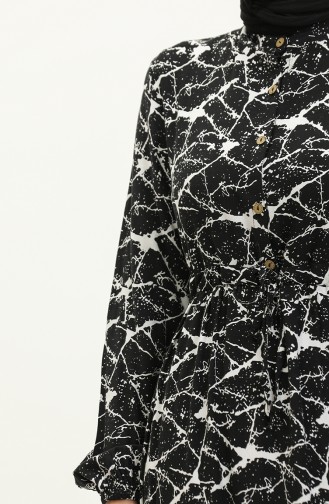 Robe Viscose à Motifs 0157-04 Noir Blanc 0157-04