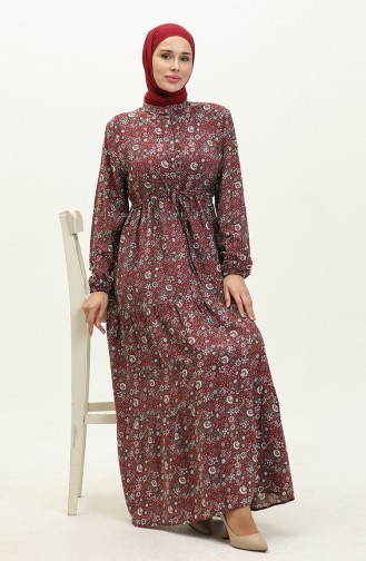 Patterned Viscose Dress 0158-03 Plum 0158-03