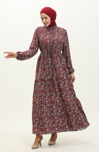 Patterned Viscose Dress 0158-03 Plum 0158-03