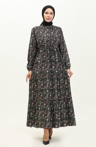 Patterned Viscose Dress 0158-04 Black 0158-04