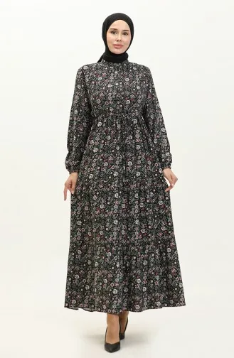 Patterned Viscose Dress 0158-04 Black 0158-04