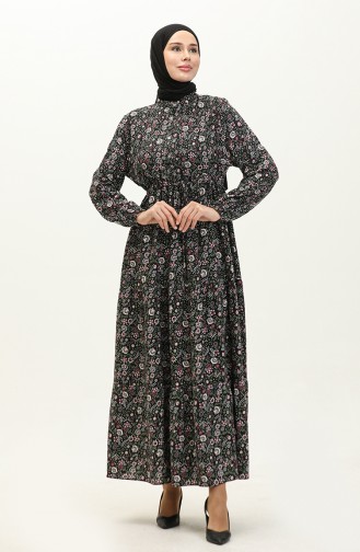 Patterned Viscose Dress 0158-04 Black 0158-04