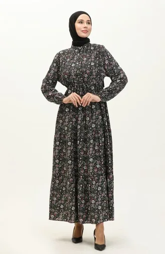 Patterned Viscose Dress 0158-04 Black 0158-04