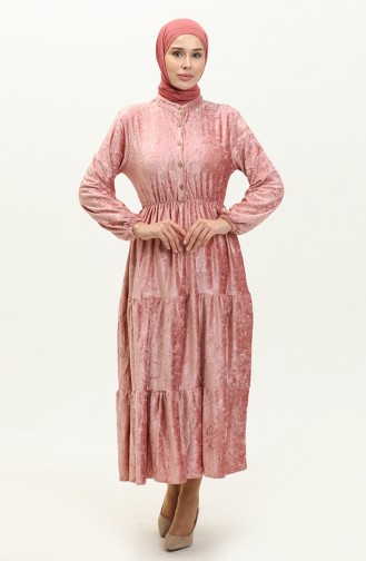 Geknöpftes Samtkleid 0161-01 Dusty Rose 0161-01