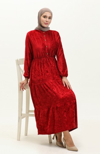 Geknöpftes Samtkleid 0161-02 Rot 0161-02