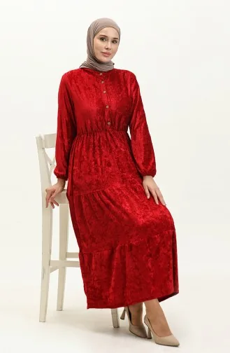 Geknöpftes Samtkleid 0161-02 Rot 0161-02