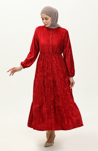 Geknöpftes Samtkleid 0161-02 Rot 0161-02