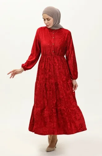 Geknöpftes Samtkleid 0161-02 Rot 0161-02