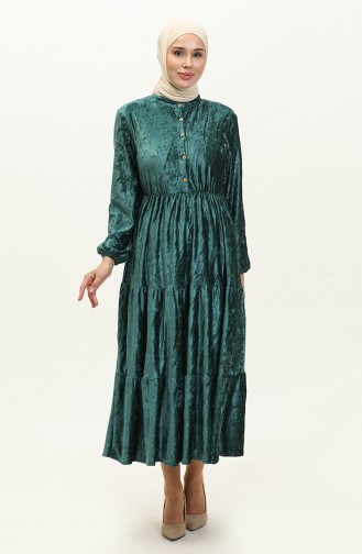 Geknöpftes Samtkleid 0161-03 Petrol 0161-03