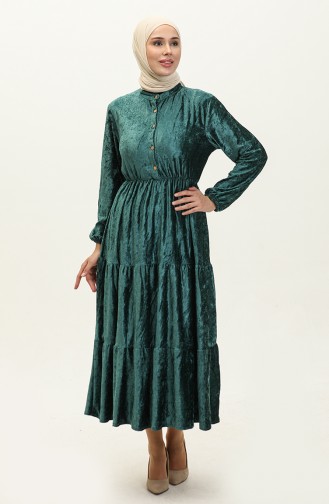 Geknöpftes Samtkleid 0161-03 Petrol 0161-03
