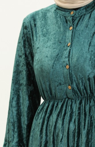 Geknöpftes Samtkleid 0161-03 Petrol 0161-03