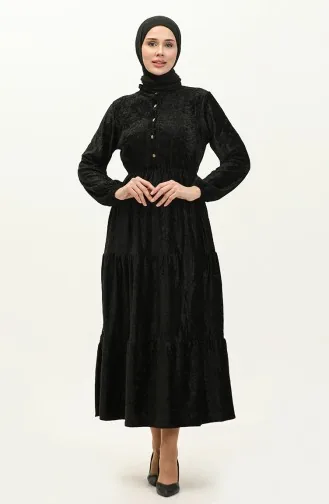 Robe Velours Boutonnée 0161-04 Noir 0161-04