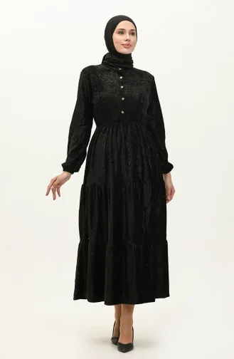 Robe Velours Boutonnée 0161-04 Noir 0161-04