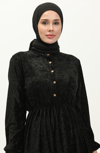 Geknöpftes Samtkleid 0161-04 Schwarz 0161-04
