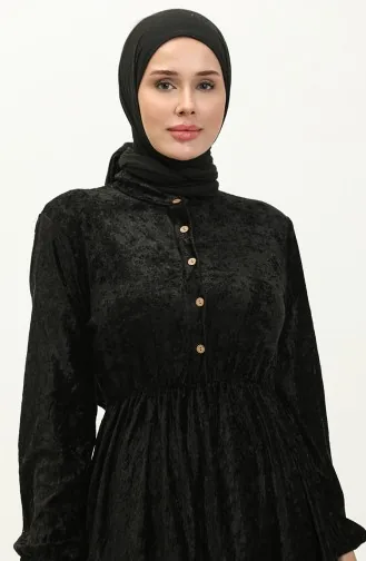 Robe Velours Boutonnée 0161-04 Noir 0161-04