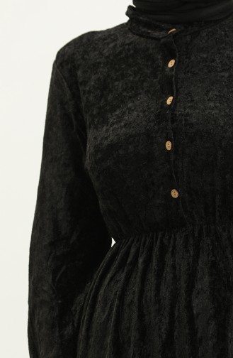 Geknöpftes Samtkleid 0161-04 Schwarz 0161-04