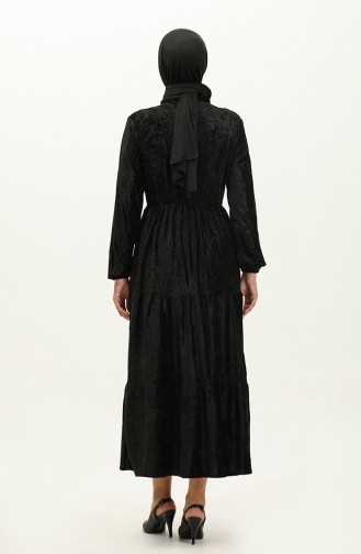 Geknöpftes Samtkleid 0161-04 Schwarz 0161-04