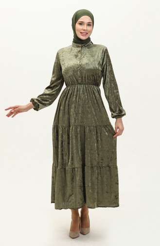 Geknöpftes Samtkleid 0161-05 Khaki 0161-05
