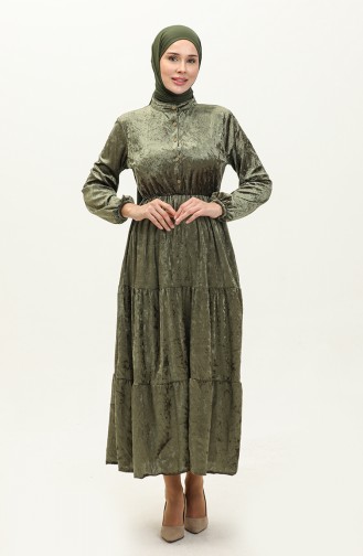 Geknöpftes Samtkleid 0161-05 Khaki 0161-05