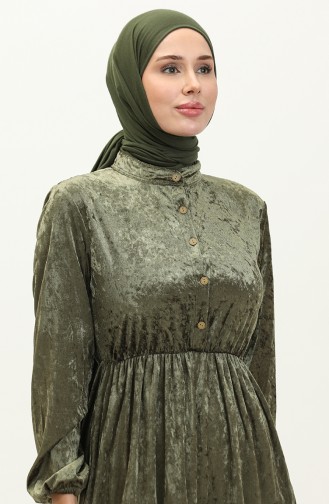 Geknöpftes Samtkleid 0161-05 Khaki 0161-05