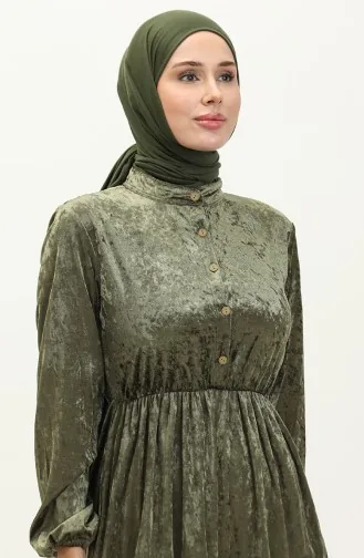 Buttoned Velvet Dress 0161-05 Khaki 0161-05