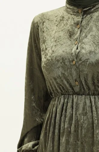 Buttoned Velvet Dress 0161-05 Khaki 0161-05