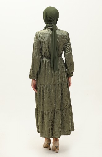 Geknöpftes Samtkleid 0161-05 Khaki 0161-05
