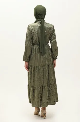 Buttoned Velvet Dress 0161-05 Khaki 0161-05