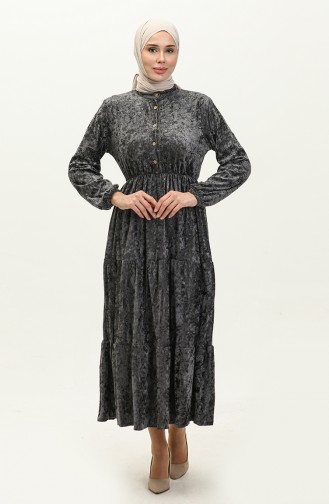 Geknöpftes Samtkleid 0161-06 Anthrazit 0161-06