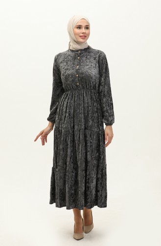 Geknöpftes Samtkleid 0161-06 Anthrazit 0161-06