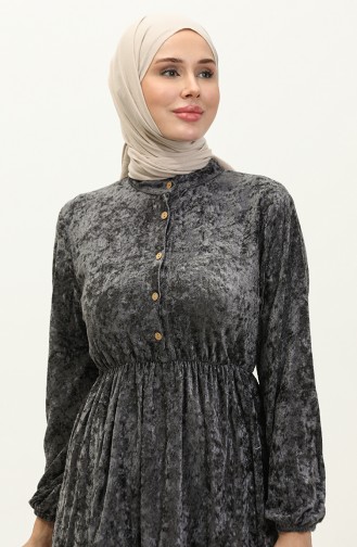 Geknöpftes Samtkleid 0161-06 Anthrazit 0161-06