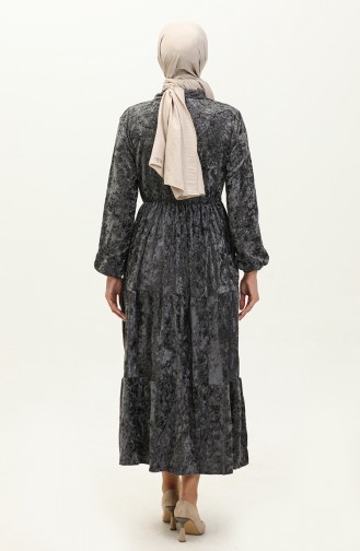 Geknöpftes Samtkleid 0161-06 Anthrazit 0161-06