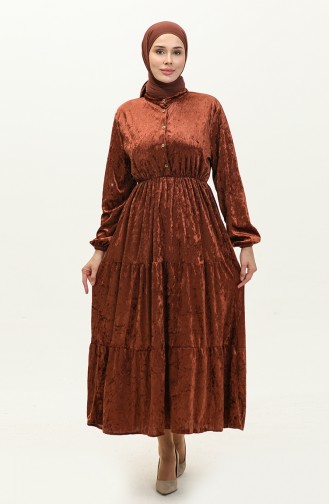 Robe Velours A Boutons 0161-07 Taba 0161-07