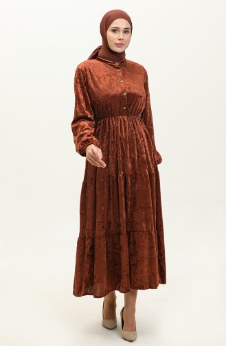 Robe Velours A Boutons 0161-07 Taba 0161-07
