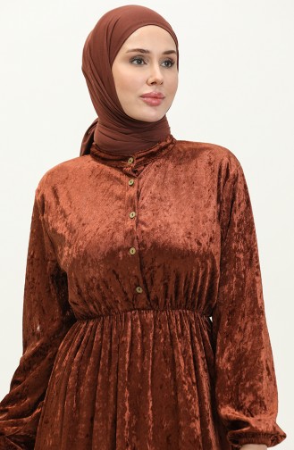 Robe Velours A Boutons 0161-07 Taba 0161-07