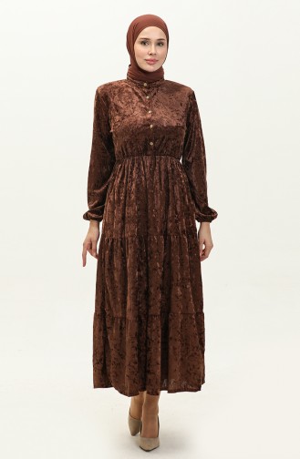 Geknöpftes Samtkleid 0161-08 Braun 0161-08