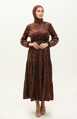 Geknöpftes Samtkleid 0161-08 Braun 0161-08