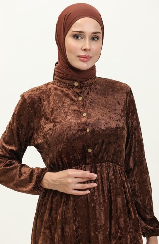 Geknöpftes Samtkleid 0161-08 Braun 0161-08