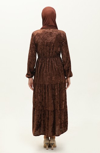 Geknöpftes Samtkleid 0161-08 Braun 0161-08